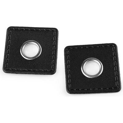Průchodka s koženkovým čtverečkem k našití, průvlek 10 mm, střední, 4 černá