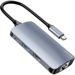YESIDO Докинг станция - Yesido HB15 - Type-C → 2× USB, USB-C, SD/TF, RJ45 1000Mbps, Plug&Play - Сива