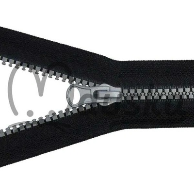 Zip kostěný bundový 5mm dělitelný délka 40 cm - ČERNÁ S ŠEDOU