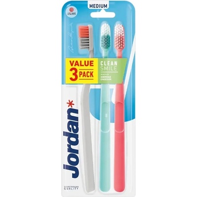 Jordan Clean Smile Комплект четки за зъби, Medium, 3 броя, асортимент