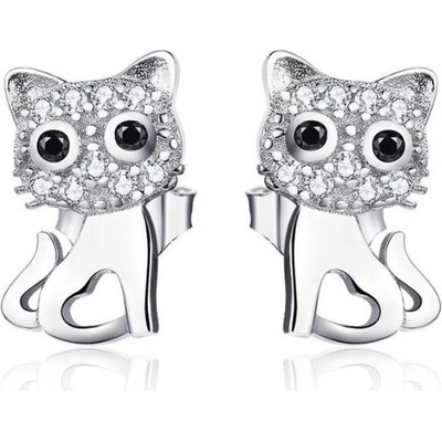 Prošperk stříbrné náušnice pecky kočičky se zirkony S4484