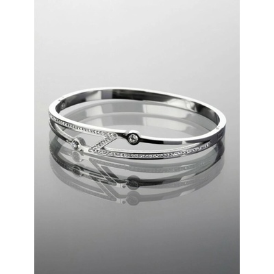 Prosperk luxusní pevný náramek z chirurgické oceli s motivem blesku a drobnými čirými krystaly S0649