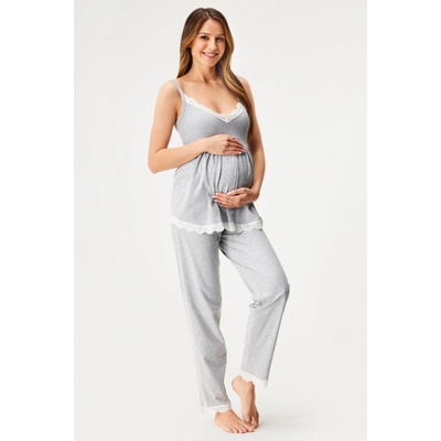 Kinderly těhotenské bavlněné pyžamo Harriet dlouhé šedá