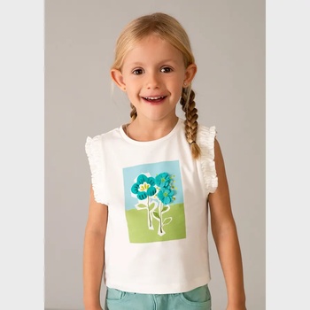 MAYORAL Топ с презрамки в Мръсно бял цвят със синьо-зелени цветя за мини момиче Mayoral