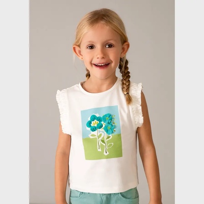 MAYORAL Топ с презрамки в Мръсно бял цвят със синьо-зелени цветя за мини момиче Mayoral