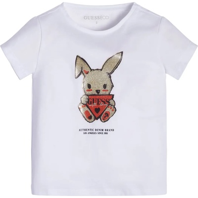 GUESS Бяла тениска с къс ръкав със златисто зайче Guess