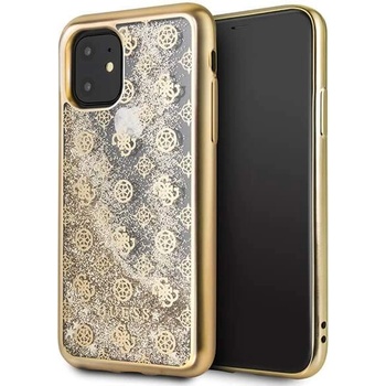 GUESS Peony Liquid Glitter Case - дизайнерски кейс с висока защита за iPhone 11 (златист)