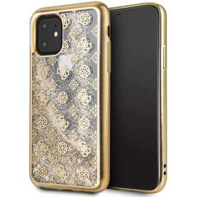 GUESS Peony Liquid Glitter Case - дизайнерски кейс с висока защита за iPhone 11 (златист)