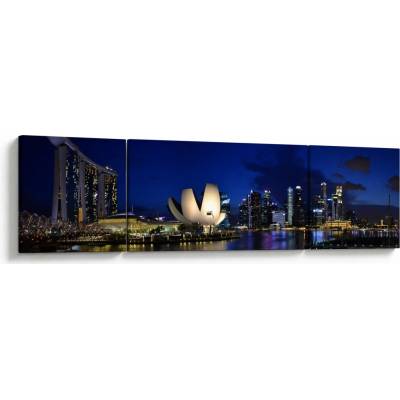 Obraz nočního Singapouru, třídílný 170x50 cm