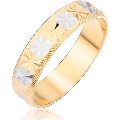 Šperky eshop prsten zlatostříbrné s diamantovým řezem a rýhovanými okraji BB08.14
