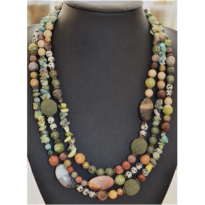 Dannyra Елегантно дизайнерско колие на три реда с полускъпоценни камъни fw2103