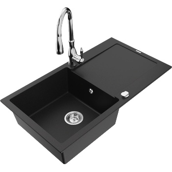 Mexen Leo гранитна мивка с 1 отделение с отцедник и кухненски смесител Savita, (6501-77-672601-00)