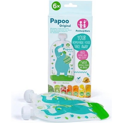 Petite&Mars Kapsička na jedlo Papoo Original Elephant 6 ks