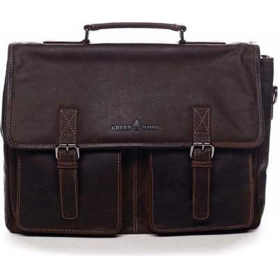 Greenwood Velká pánská kožená brašna aktovka Louney 2 tmavě hnědá – Zboží Dáma