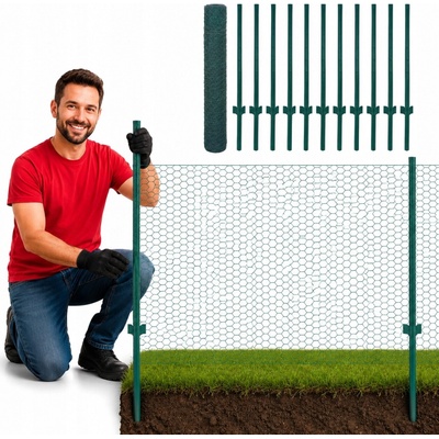 vidaXL Drátěný plot se sloupky ocel 25 x 1 m zelený