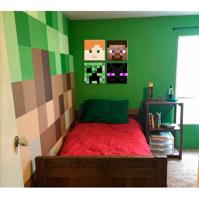 Minecraft obraz - Najlepšie postavičky na plátne - Alex, Steve, Enderman, Creeper - 100x100 cm
