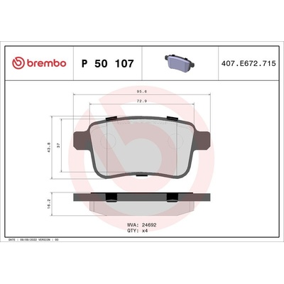 BREMBO P 50 107 Sada brzdových destiček, kotoučová brzda (P50107)