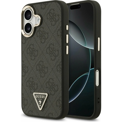 GUESS PU Leather 4G Strass Triangle Logo Gold Frame MagSafe Задний Чехол за iPhone 17 Black Guess | Cheren | МЪЖЕ | UNI