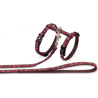 NOBBY Нагръдник с повод за котка с медальон love кафяв 78096