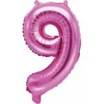 PartyDeco Балон от фолио Mini - число 9 розов 35 см