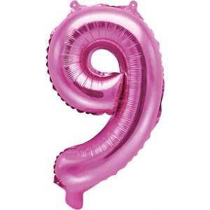 PartyDeco Балон от фолио Mini - число 9 розов 35 см