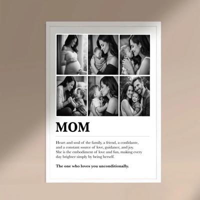 Plakát MOM s FOTOGRAFIEMI, pro maminku Rozměr plakátu: A3 (29,7 x 42 cm), Rámeček: Bílý rámeček