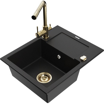 Mexen Enzo гранитна мивка с 1 отделение с дренаж и кухненски смесител Duero, черен - 6506-77-671600-50 (6506-77-671600-50)