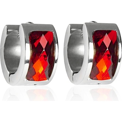 BM Jewellery Náušnice s červenými zirkony z chirurgické oceli S260025