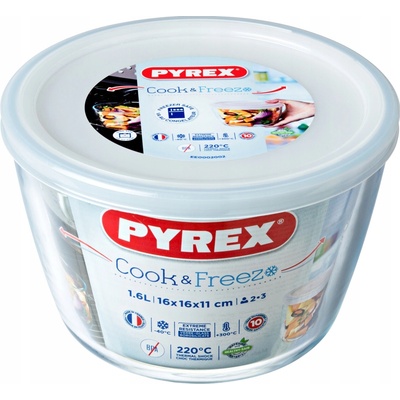 PYREX Dóza na potraviny s vekom okrúhla sklo číre 17 x 11 cm 1,6 l
