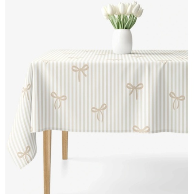 Goldea hranatý ubrus 100% bavlněné plátno latte mašličky s proužky 100x140 cm