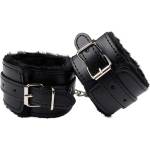 LateToBed Кожени белезници с пух "ruffy wrist black