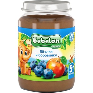Bebelan Плодово пюре Bebelan Puree - Ябълки и боровинки, 190 g (3822) - ozone