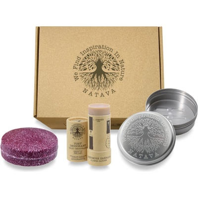 Natava Ylang-Ylang šampon 85 g + balzám 75 g + deodorant Květinová zahrada60 g + 2 kulaté mýdlenky