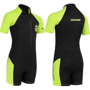 CRESSI Shorty 2mm children's wetsuit - children's swimming suit with UV, cold protection, jellyfish protection - girls & boys swimming suit - black/lime - 7/8 years - XDG003305 (XDG003305)