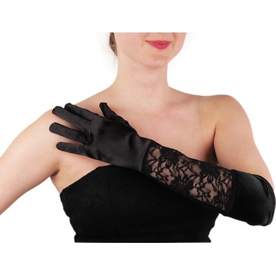 Dlouhé společenské rukavice saténové s krajkou černá – Hledejceny.cz