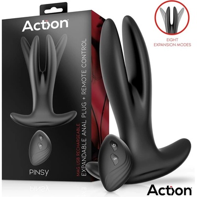 Action Pinsy Expandable Anal Plug with Remote Control Black