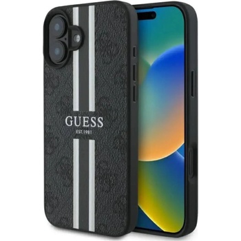 GUESS Калъф Guess 4G Printed Stripes MagSafe за iPhone 16 - черен (3666339342081)