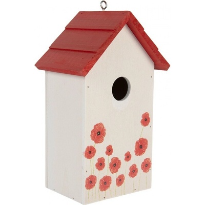 Bílo-červená dřevěná ptačí budka s vlčími máky Birdhouse - 15*10*22 cm - Clayre & Eef – Hledejceny.cz