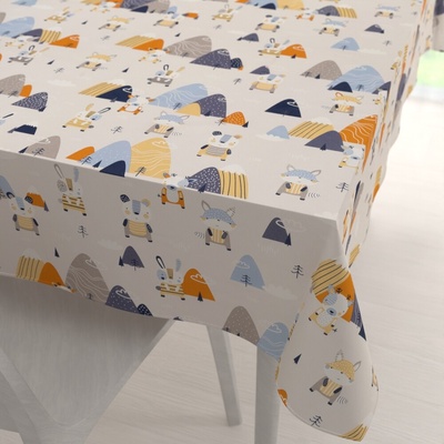 Biante bavlna obdĺžnikový obrus Sandra SA-613 Modro-oranžové lesné zvieratká na bledo sivom 140x160 cm