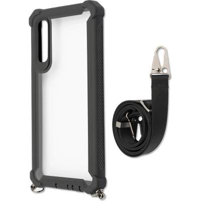 4smarts Sling Case Downtown - удароустойчив кейс с лента за врата за Samsung Galaxy A70 (черен-прозрачен)