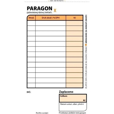 Paragon obchodní, 7,5 × 15 cm, 2 × 50 listů, číslovaný, NCR