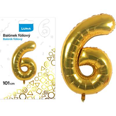 LUMA Balónek foliový č. 6 ZLATÝ 101 cm