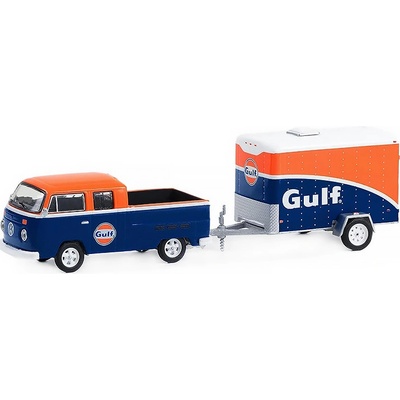 GreenLight Volkswagen T2 Double Cab Pick-up + přivěs Gulf 1:64