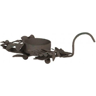Hnědý kovový svícen s listy – 13x9x3 cm