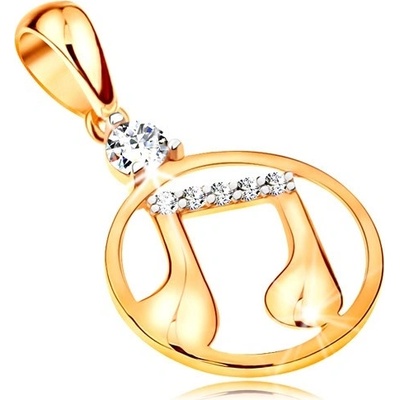 Šperky Eshop Přívěsek ve žlutém zlatě lesklé noty v kruhu kulaté čiré zirkony S3GG194.56