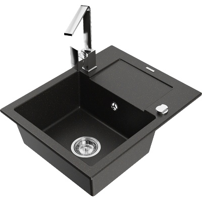 Mexen Enzo гранитна мивка с 1 отделение с отцедник и кухненски смесител Rita, черен/златист металик - 6506-75-670300-00 (6506-75-670300-00)