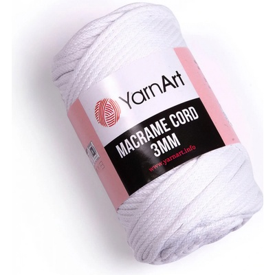 Pletací / háčkovací příze YarnArt MACRAME CORD 3mm 751 bílá, jednobarevná 250g/85m
