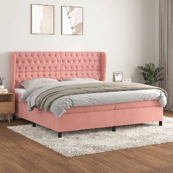 vidaXL Боксспринг легло с матрак, розово, 200x200 см, кадифе (3129416)