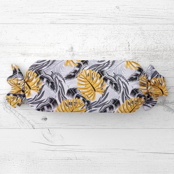 Biante Vankúš valec bonbon Sandra SA-177 Okrové a sivé tropické listy 15x40