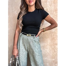 Eshopat Žebrovaný cropped top s krátkým rukávem Black